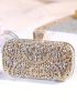 Mini Box Bag Rhinestone Decor Chain Strap Glamorous For Prom, Perfect Bride Purse For Wedding, Prom & Party Events