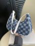 Small Hobo Bag Plaid Pattern Contrast Binding Design Denim Denim Bag