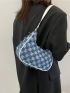 Small Hobo Bag Plaid Pattern Contrast Binding Design Denim Denim Bag