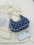 Small Hobo Bag Plaid Pattern Contrast Binding Design Denim Denim Bag