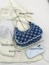 Small Hobo Bag Plaid Pattern Contrast Binding Design Denim Denim Bag