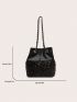 Small Bucket Bag Letter Detail Sequin Decor Chain Strap