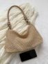 Fashion Women Shoulder Bag Solid Color Simple Underarm Bag Small Handbag Straw Beach Bag