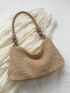 Fashion Women Shoulder Bag Solid Color Simple Underarm Bag Small Handbag Straw Beach Bag