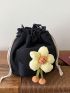 Mini Flower Decor Bucket Bag Drawstring Design