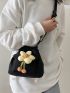 Mini Flower Decor Bucket Bag Drawstring Design