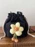 Mini Flower Decor Bucket Bag Drawstring Design