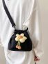 Mini Flower Decor Bucket Bag Drawstring Design