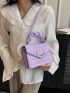 Quilted Square Bag Ruched Handle Small Purple