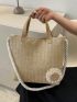 Flower Decor Straw Bag Double Handle Vacation