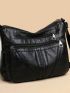 Braided Detail Hobo Bag Medium Zipper Black