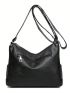 Braided Detail Hobo Bag Medium Zipper Black