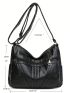 Braided Detail Hobo Bag Medium Zipper Black