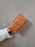 Minimalist Long Wallet Zipper Snap Button Brown