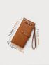 Minimalist Long Wallet Zipper Snap Button Brown