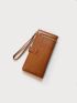 Minimalist Long Wallet Zipper Snap Button Brown