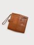 Minimalist Long Wallet Zipper Snap Button Brown