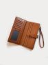 Minimalist Long Wallet Zipper Snap Button Brown