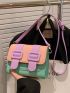 Mini Color Block Messenger Bag Flap Adjustable Strap