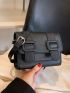 Mini Minimalist Messenger Bag Flap Black Pu