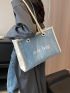 Letter Print Shoulder Tote Bag Denim Double Handle For Daily