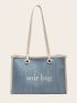 Letter Print Shoulder Tote Bag Denim Double Handle For Daily