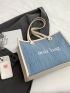 Letter Print Shoulder Tote Bag Denim Double Handle For Daily