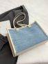 Letter Print Shoulder Tote Bag Denim Double Handle For Daily