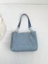 Letter Patch Shoulder Tote Bag Blue Fashionable For Daily