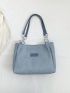 Letter Patch Shoulder Tote Bag Blue Fashionable For Daily