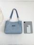 Letter Patch Shoulder Tote Bag Blue Fashionable For Daily