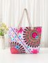 Geometric Pattern Shoulder Tote Bag Colorblock Large Capacity