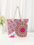 Geometric Pattern Shoulder Tote Bag Colorblock Large Capacity