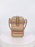 Striped Pattern Phone Wallet Colorblock Straw Bag