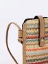 Striped Pattern Phone Wallet Colorblock Straw Bag