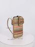 Striped Pattern Phone Wallet Colorblock Straw Bag