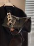 Black Hobo Bag Chain & Butterfly Decor For Daily