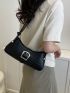 Crocodile Embossed Hobo Bag Black Buckle Decor