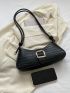 Crocodile Embossed Hobo Bag Black Buckle Decor