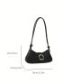 Crocodile Embossed Hobo Bag Black Buckle Decor