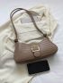 Crocodile Embossed Hobo Bag Khaki Buckle Decor