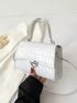 Crocodile Embossed Square Bag White Metal Decor Flap