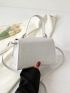 Crocodile Embossed Square Bag White Metal Decor Flap