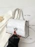 Crocodile Embossed Square Bag White Metal Decor Flap