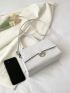 Crocodile Embossed Square Bag White Metal Decor Flap