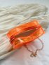 Mini Heart Design Novelty Bag Orange Chain Strap, Clear Bag