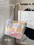 Striped Pattern Shoulder Tote Bag Colorblock Twilly Scarf Decor