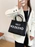 Letter Print Shoulder Tote Bag Hot Black Fashionable