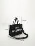 Letter Print Shoulder Tote Bag Hot Black Fashionable