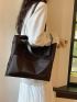 Letter Patch Shoulder Tote Bag Black Pocket Front For Daily